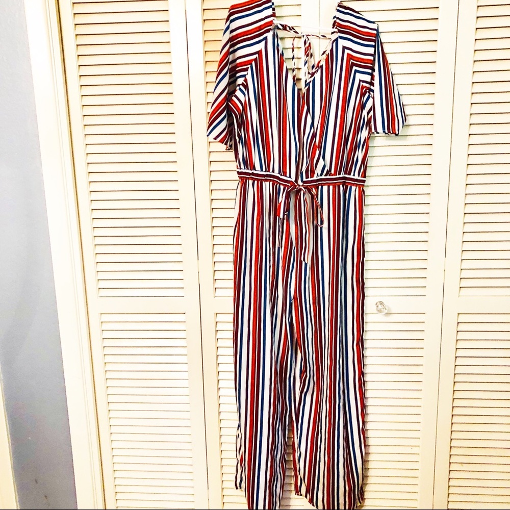 Hint Of Blush | Striped Tie Back Jumpsuit